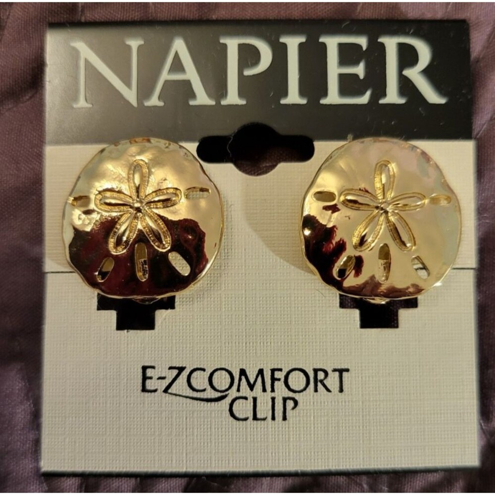 NEW Napier Sand Dollar Clip Earrings Mint on Card MOC
